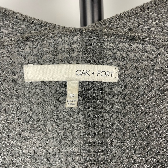 Oak + Fort Gray Open Knit Oversized Open Front Slouchy Cardigan with Pockets - Picture 4 of 6
